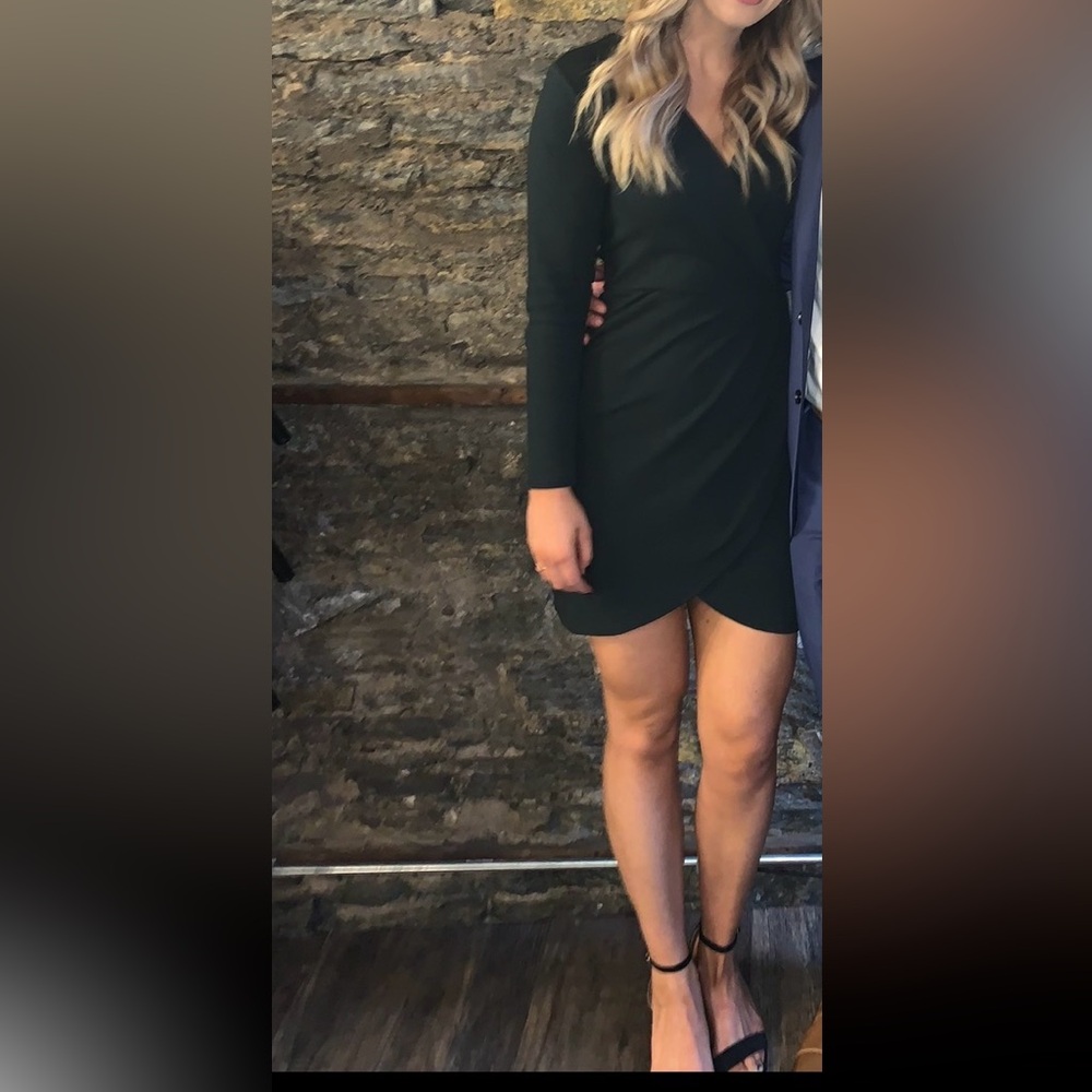 LOFT Black Long-Sleeve Wrap-Style Mini Dress